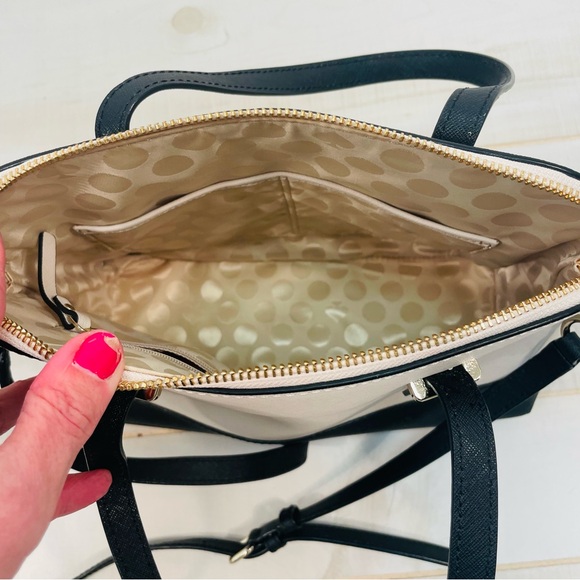 NWT Kate Spade Cedar Street Maise Black Cream Satchel Leather Bag - Picture 6 of 9